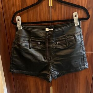 High Waist Black Faux Leather Shorts size L